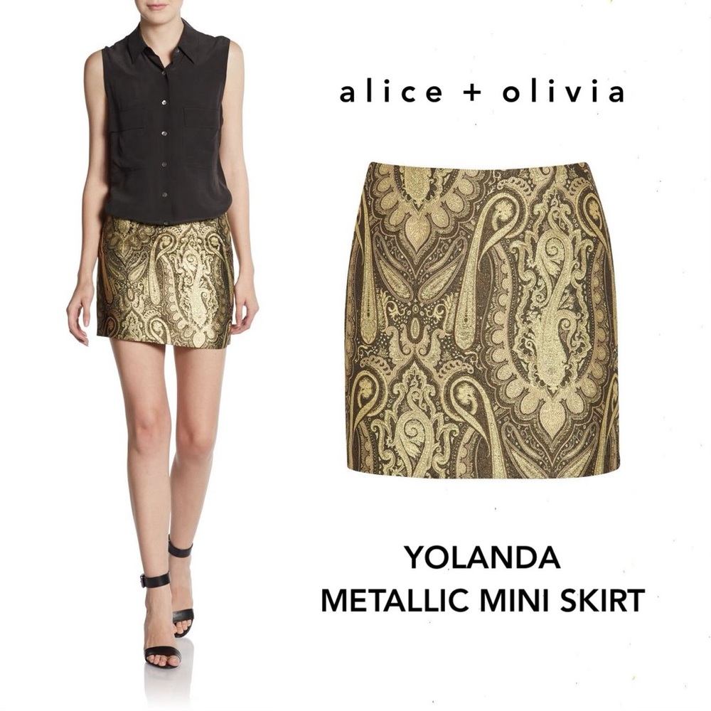 Alice + Olivia Yolanda Metallic Paisley Skirt
